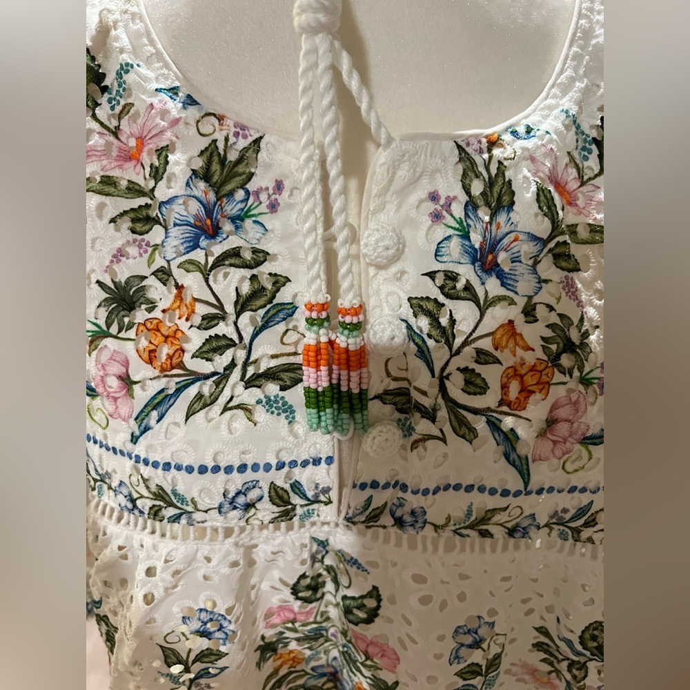 FARM Rio 💐 Sweet Bloom Bouquet Cotton Eyelet Cover-Up Minidress Size L, NWT - Picture 13 of 15